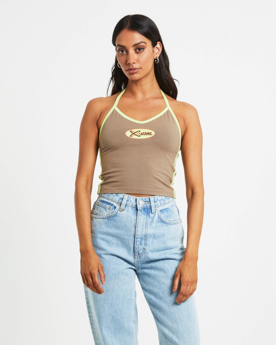 Online X GIRL Infinity Halter Top In Taupe Brown