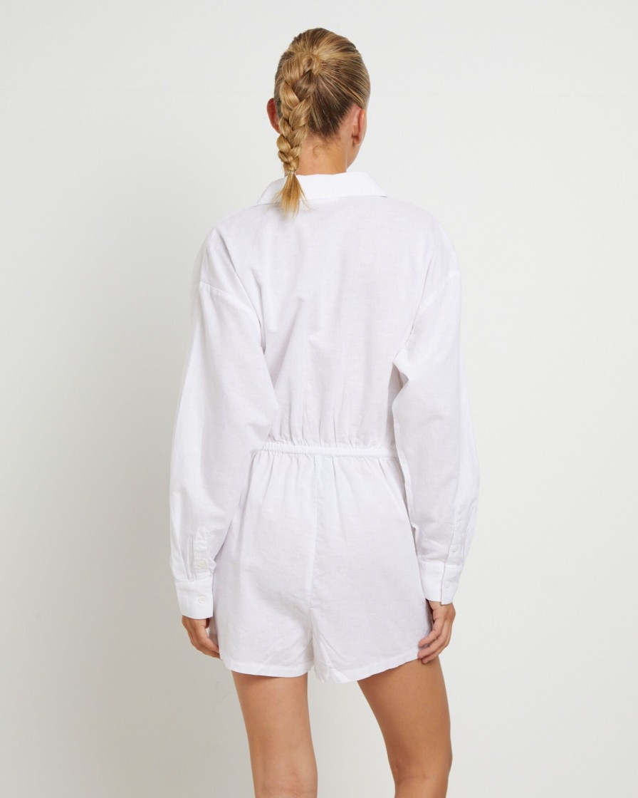 Clearance SUBTITLED Joslin Boxy Long Sleeve Shirt Playsuit In White