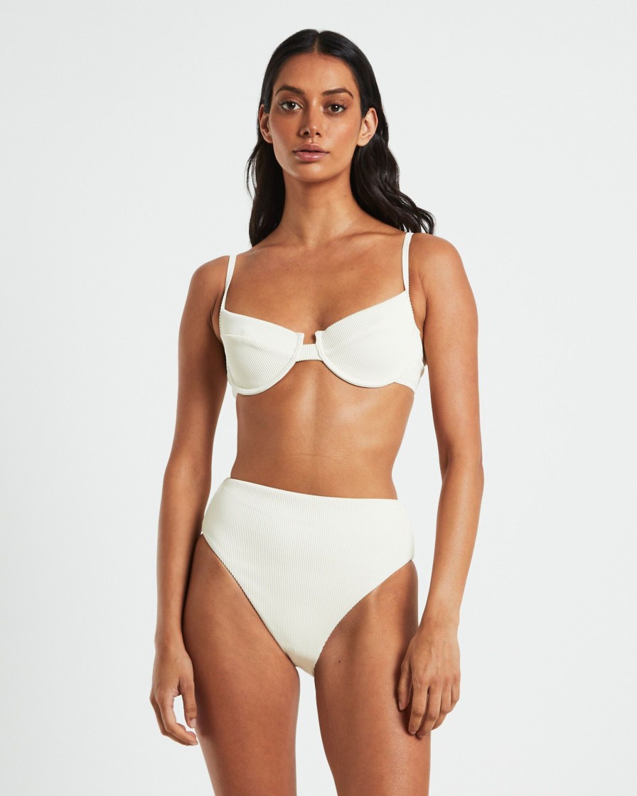 Clearance SUBTITLED Rib Cut Out Underwire Bikini Top In Almond White