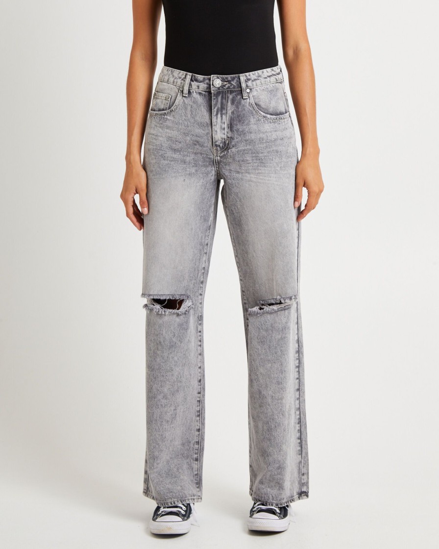 Online ONE TEASPOON Smoke Jackson Mid Waist Wide Jeans