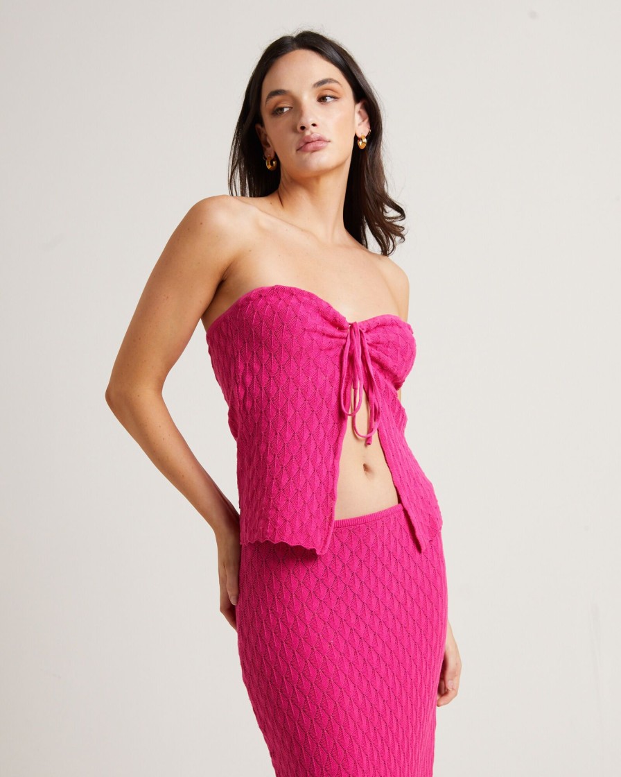 Wholesale SUBTITLED Josie Crochettie Tie Front Top In Lipstick Pink