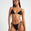 Clearance SUBTITLED Rib Skinny Strap Triangle Bikini Top In Black