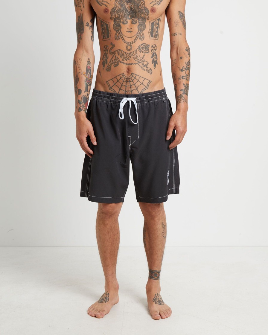 Clearance FORMER Swan Baggy Trunk Boardshorts In Black