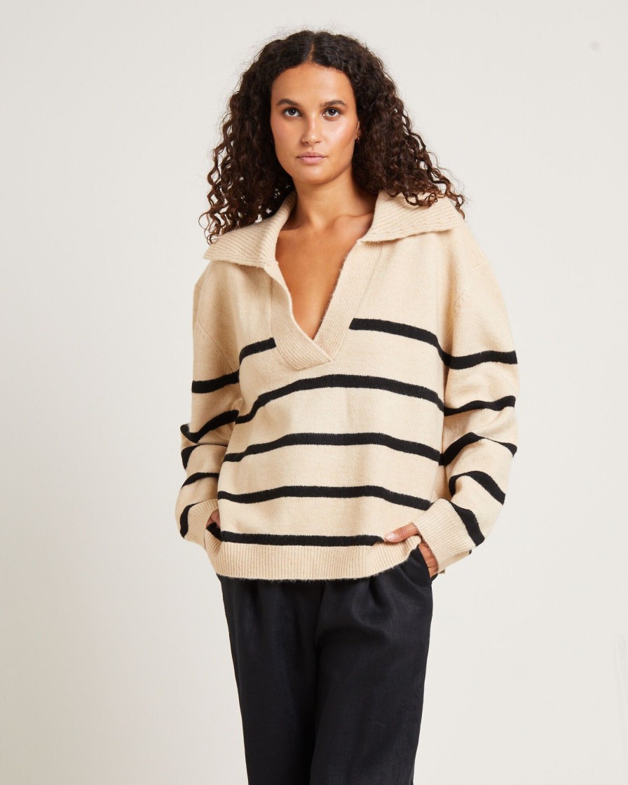 New SUBTITLED Avari Knit Lounge Polo Jumper Oat