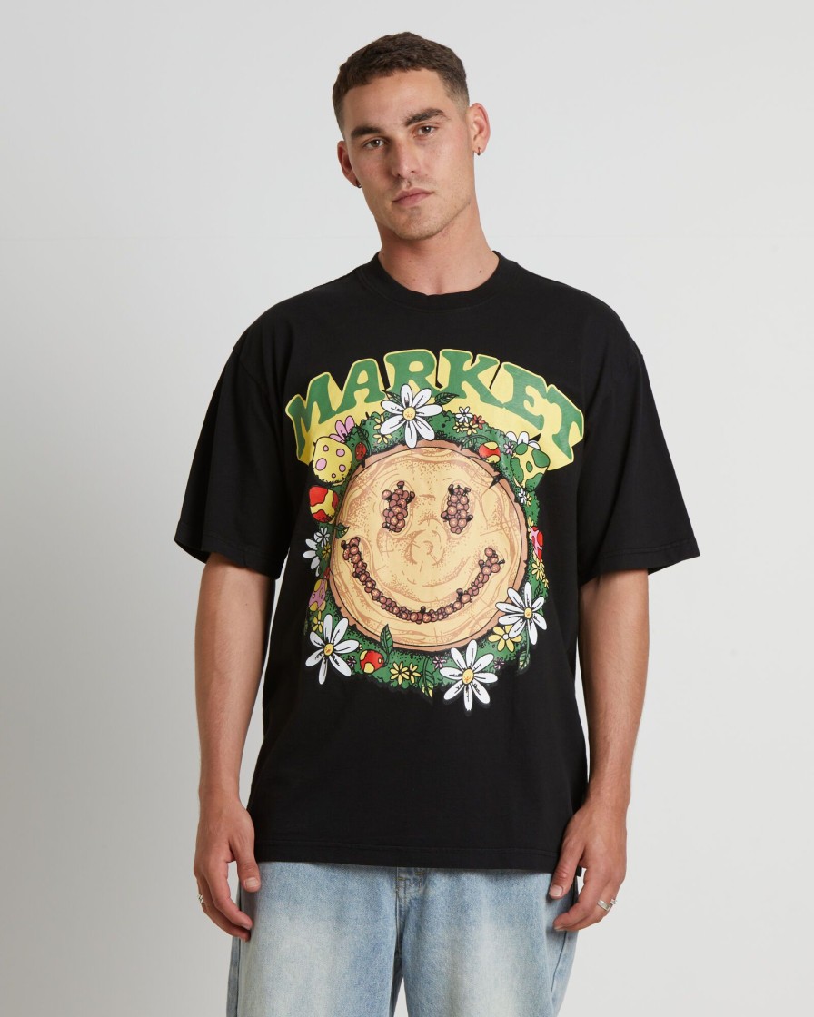 Online MARKET Smiley Decomposition Short Sleeve T-Shirt In Vintage Black