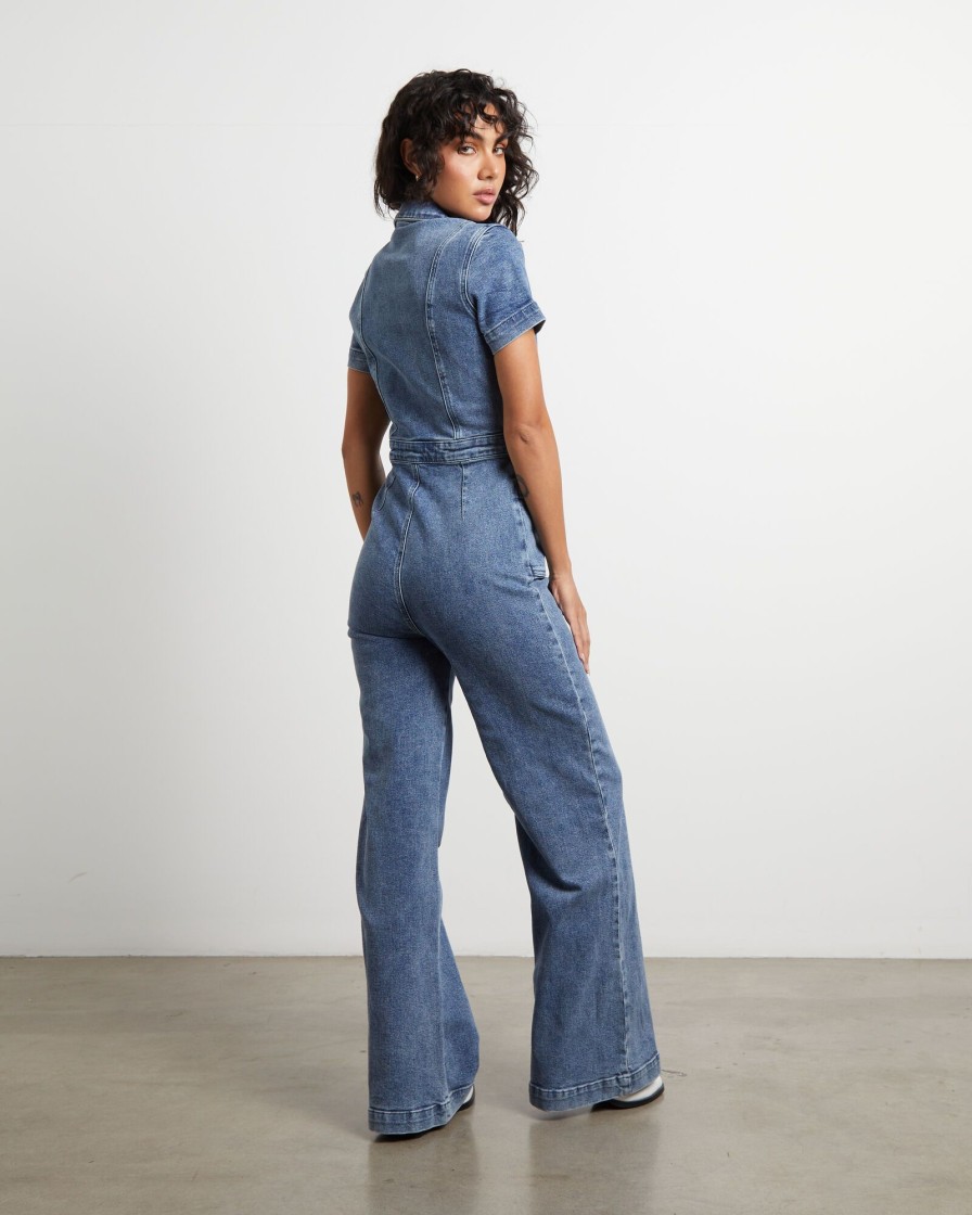 Wholesale INSIGHT Nikki Denim Maxi Boiler Suit In Wasted Blue