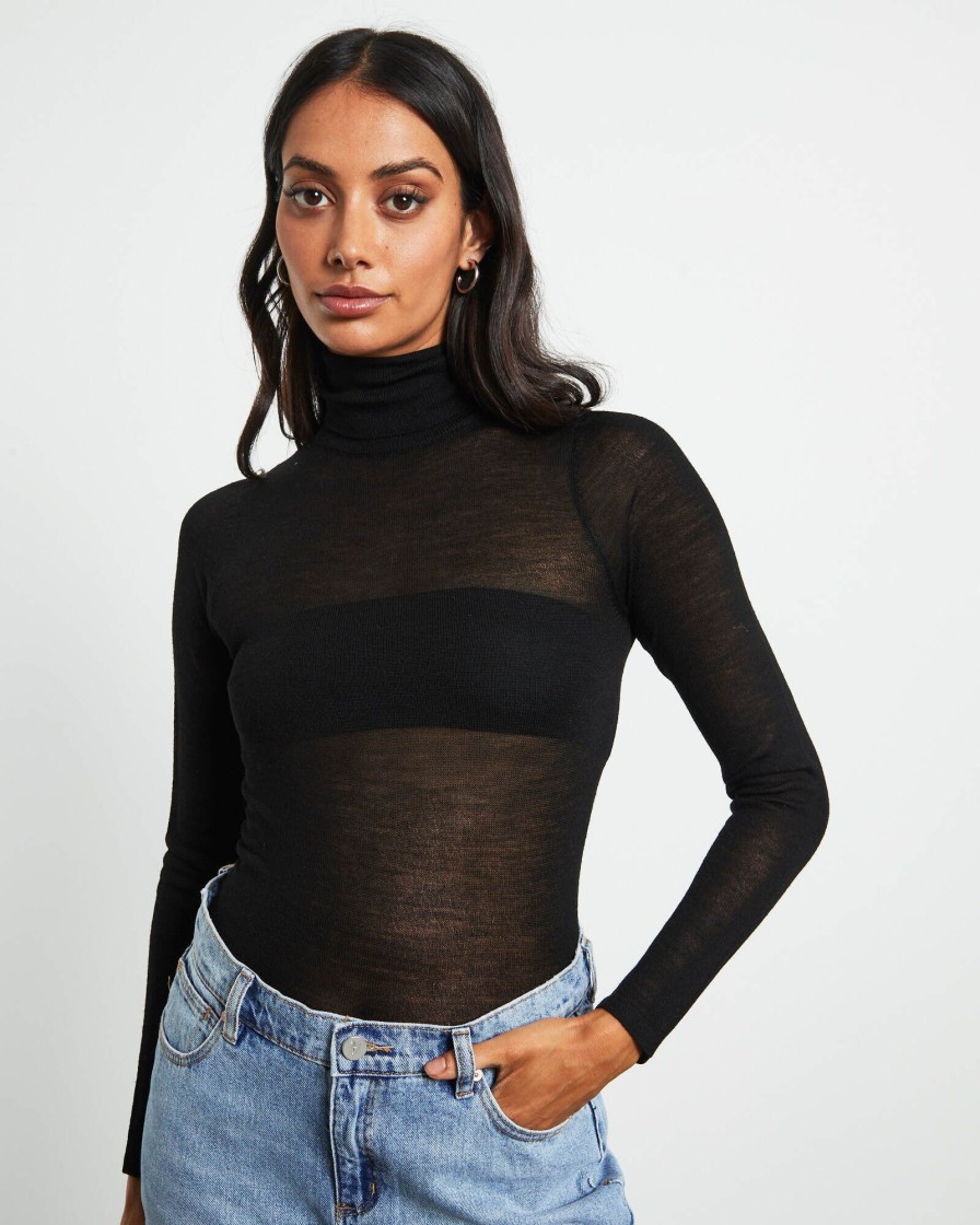 Wholesale STUDIO Turtle Neck Long Sleeve Top In Black