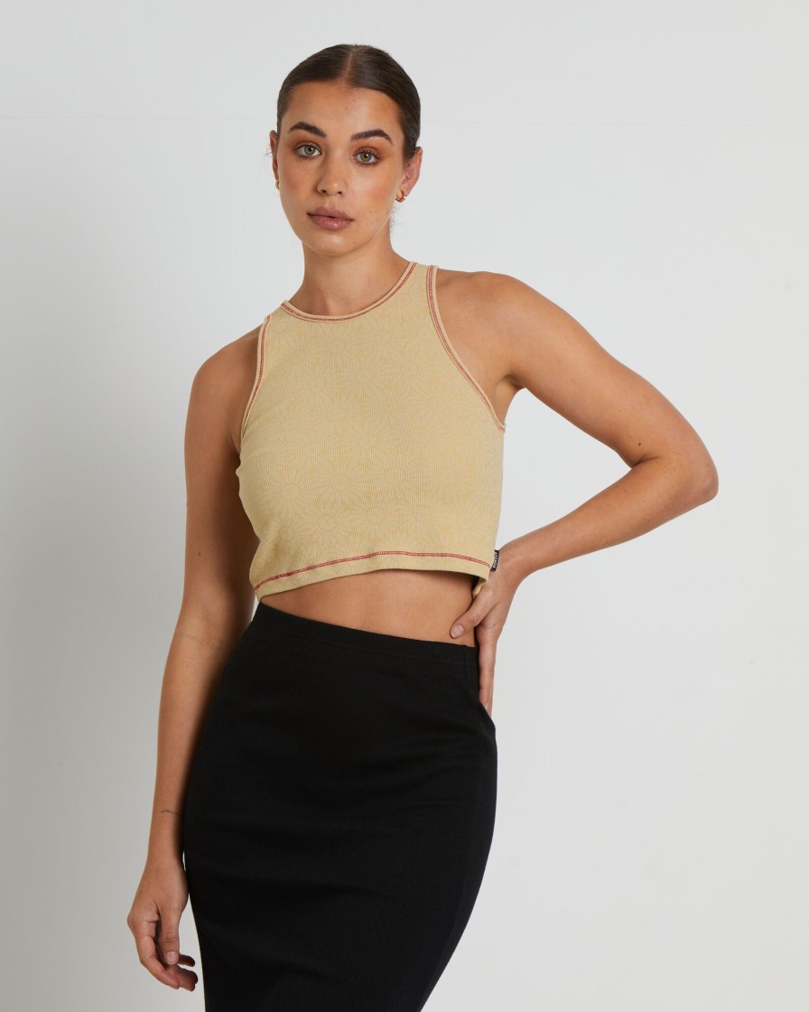 Best AFENDS Dandy Pearly Recycled Rib Cropped Singlet In Camel