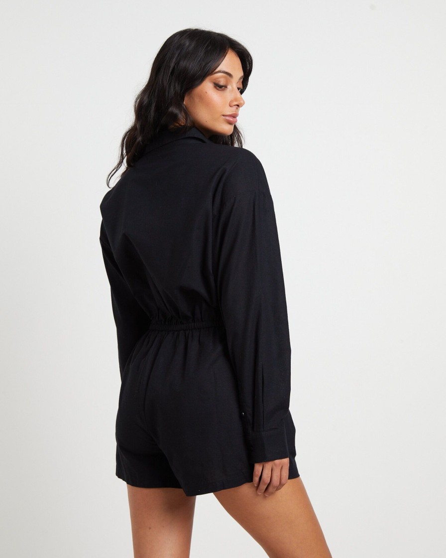 Online SUBTITLED Joslin Boxy Long Sleeve Shirt Playsuit In Black