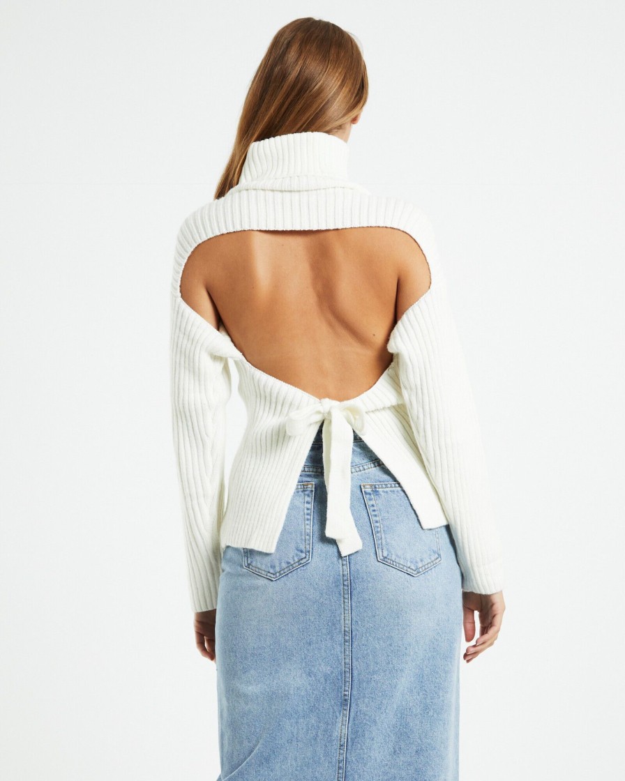 Hot ALICE IN THE EVE Amina Tie Back Boxy Knit Jumper White