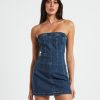 New INSIGHT Pixie Corset Denim Mini Dress Grunge Blue