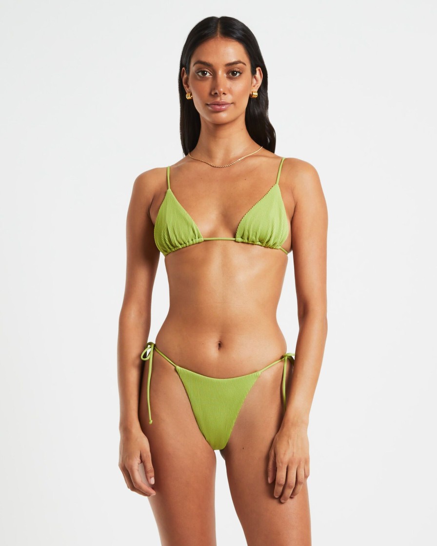 Best SUBTITLED Rib Skinny Strap Triangle Bikini Top In Citrus Green