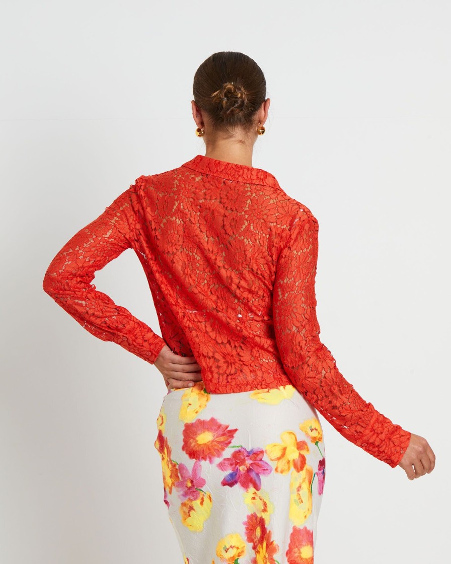 Hot STUDIO Pip Sheer Lace Long Sleeve Shirt