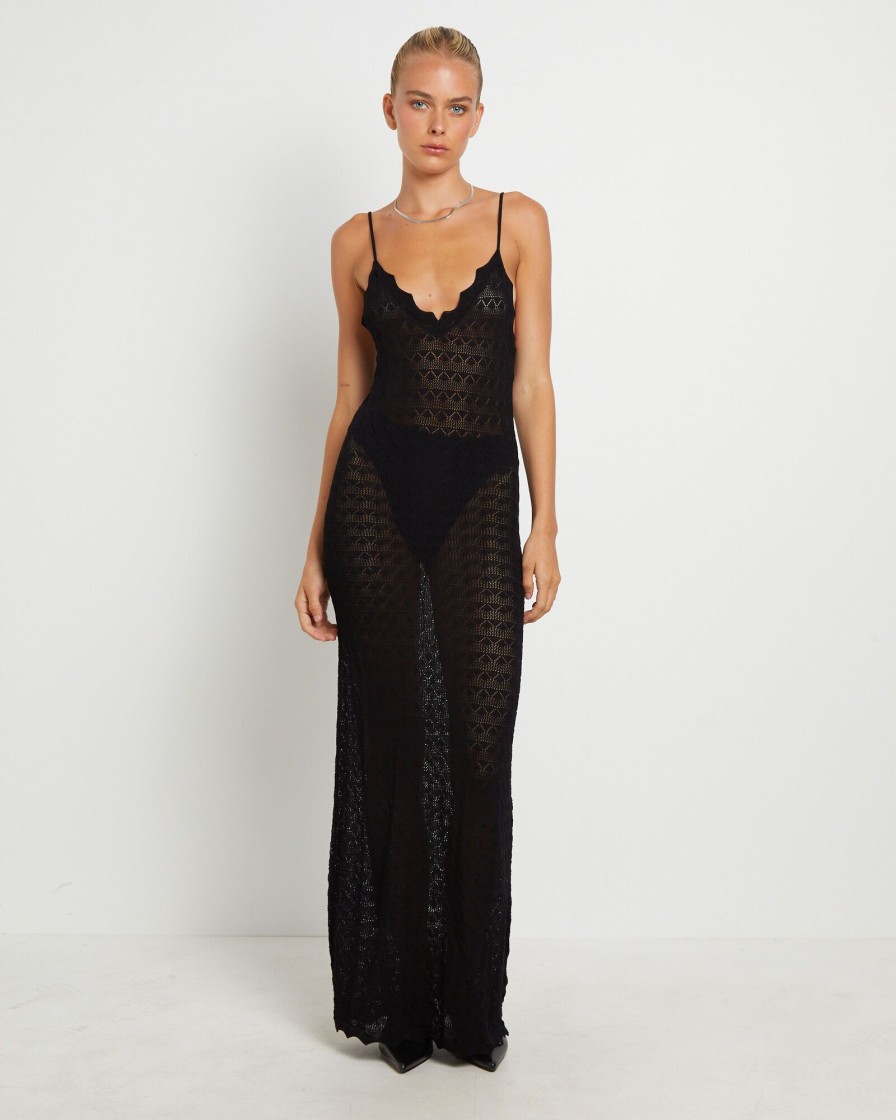 New ALICE IN THE EVE Eleanor Lace Knit Maxi Dress In Black