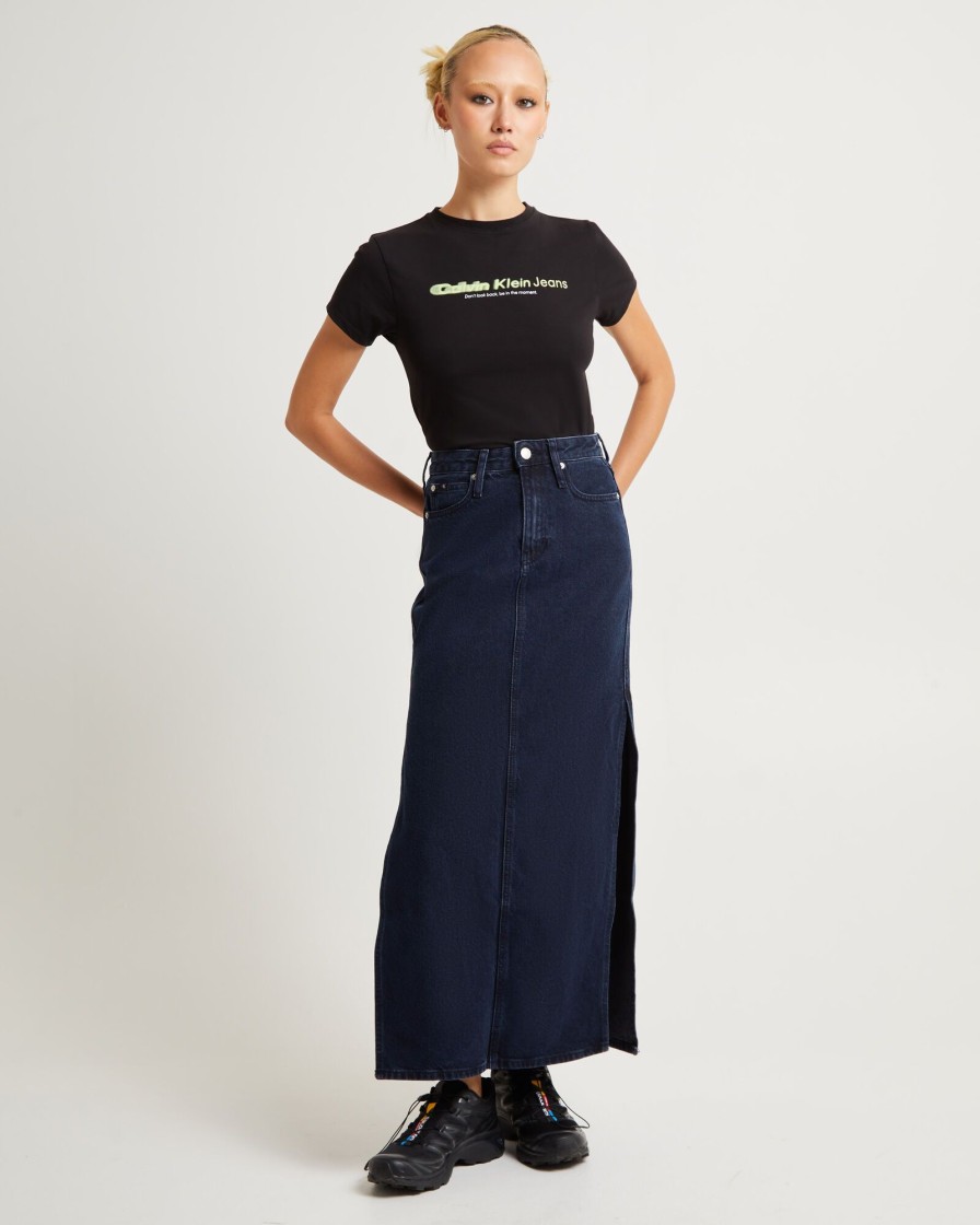 Hot CALVIN KLEIN Denim Maxi Skirt Dark