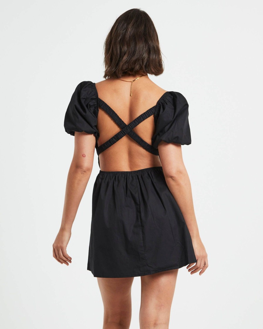 Online SUBTITLED Rylee Backless Puff Sleeve Mini Dress In Black