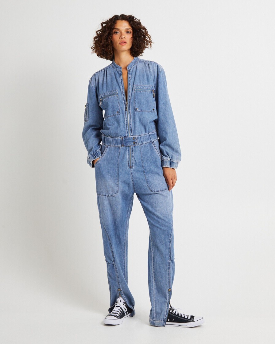 New ONE TEASPOON Denim Trucker Overalls Blue Lilac