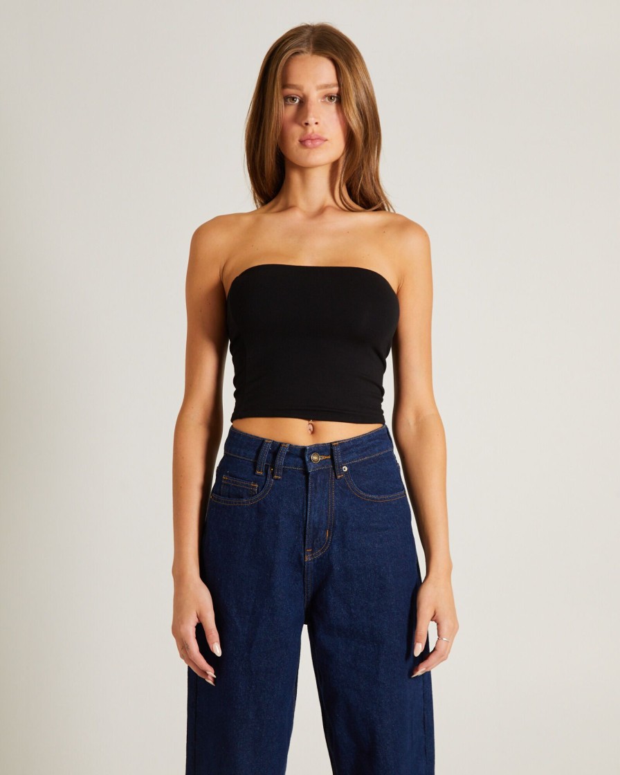 Clearance GENERAL PANTS CO. BASICS Slinky Strapless Top In Black