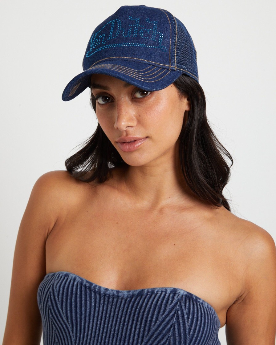 Best VON DUTCH Navy Stone Denim Trucker Cap