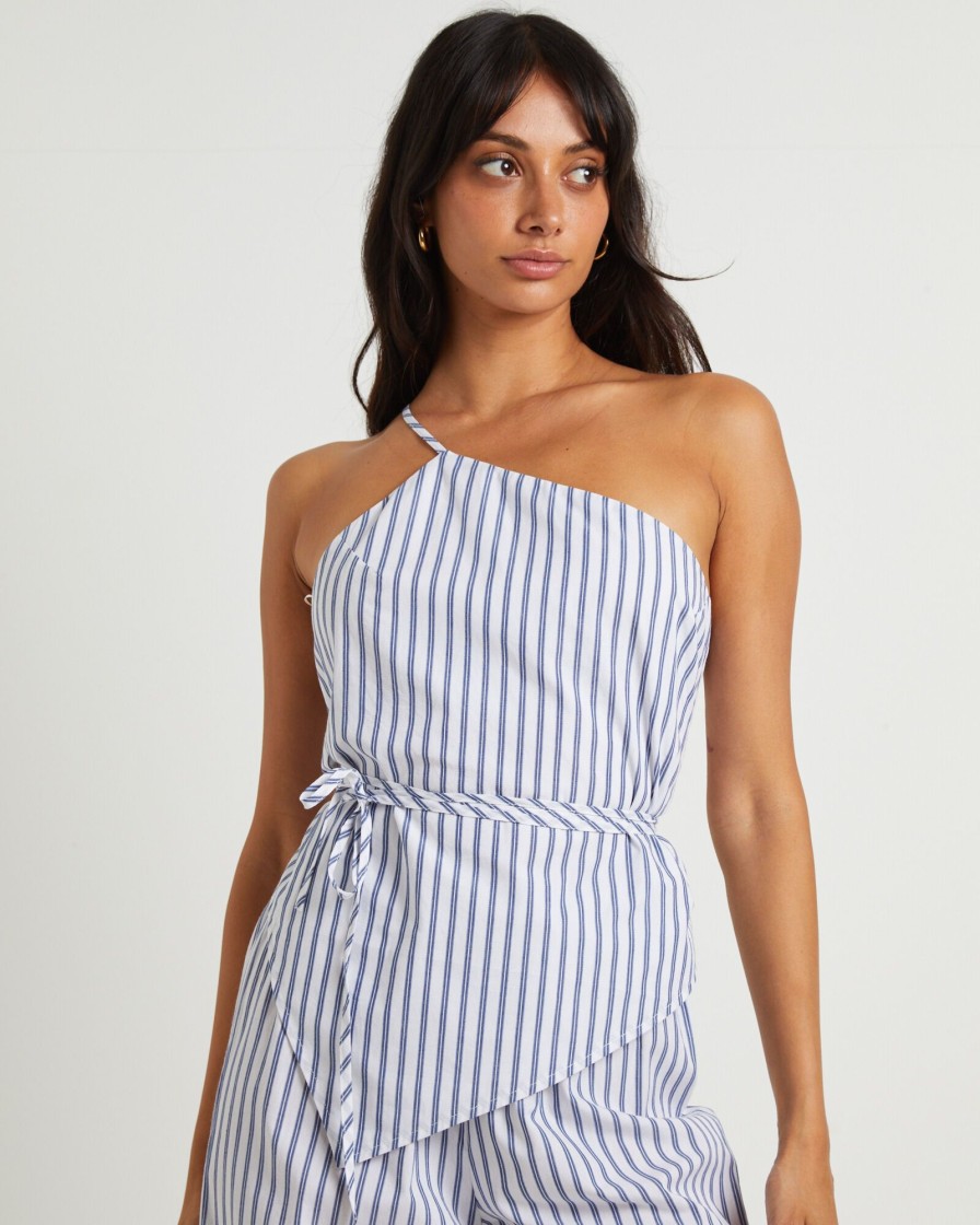 Hot SUBTITLED Adeline Asymmetric Cami Top In White Stripe