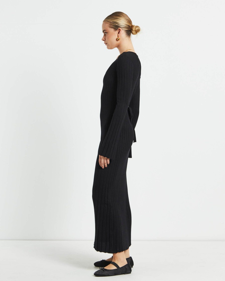 Online SUBTITLED Sophie Long Sleeve Rib Knit Dress Black