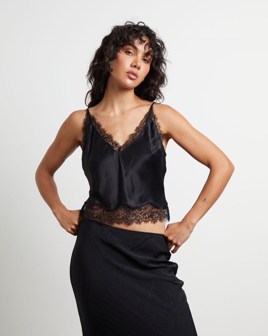 New STUDIO Nadia Lace Framed Cami In Black