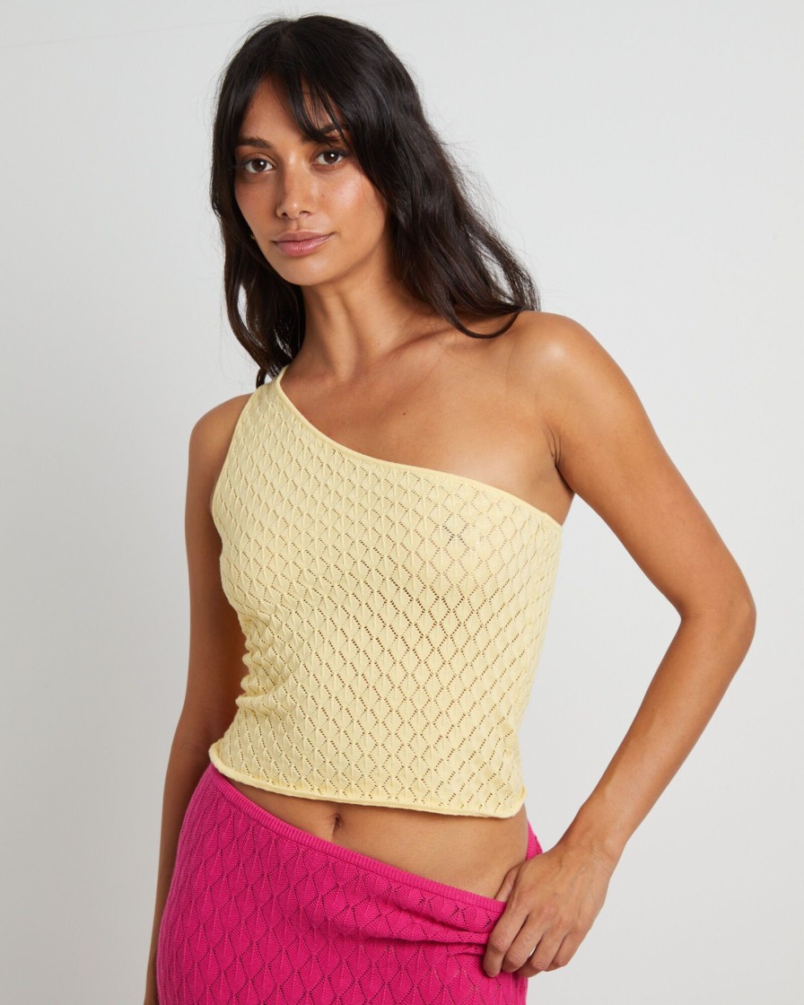 Clearance SUBTITLED Kerby Crochet One Shoulder Top In Lemon