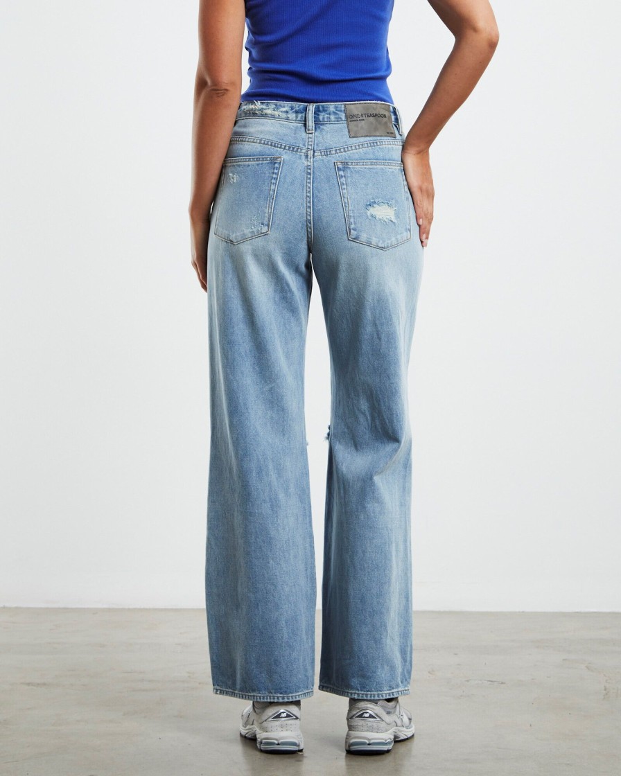 Clearance ONE TEASPOON Hendrixe Jackson Mid Waist Wide Leg Jeans Blue