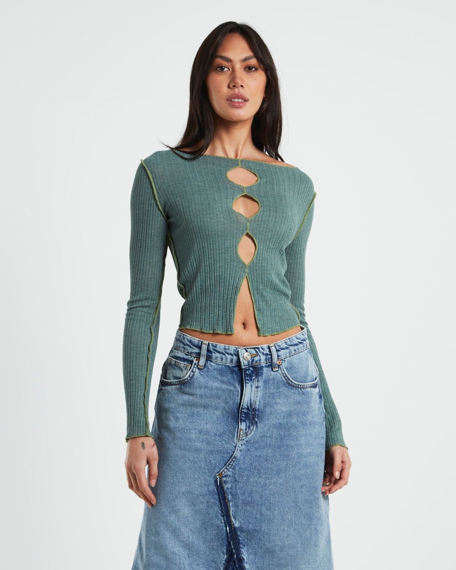 Wholesale BDG URBAN OUTFITTERS Bdg Cut Out Long Sleeve Top Green