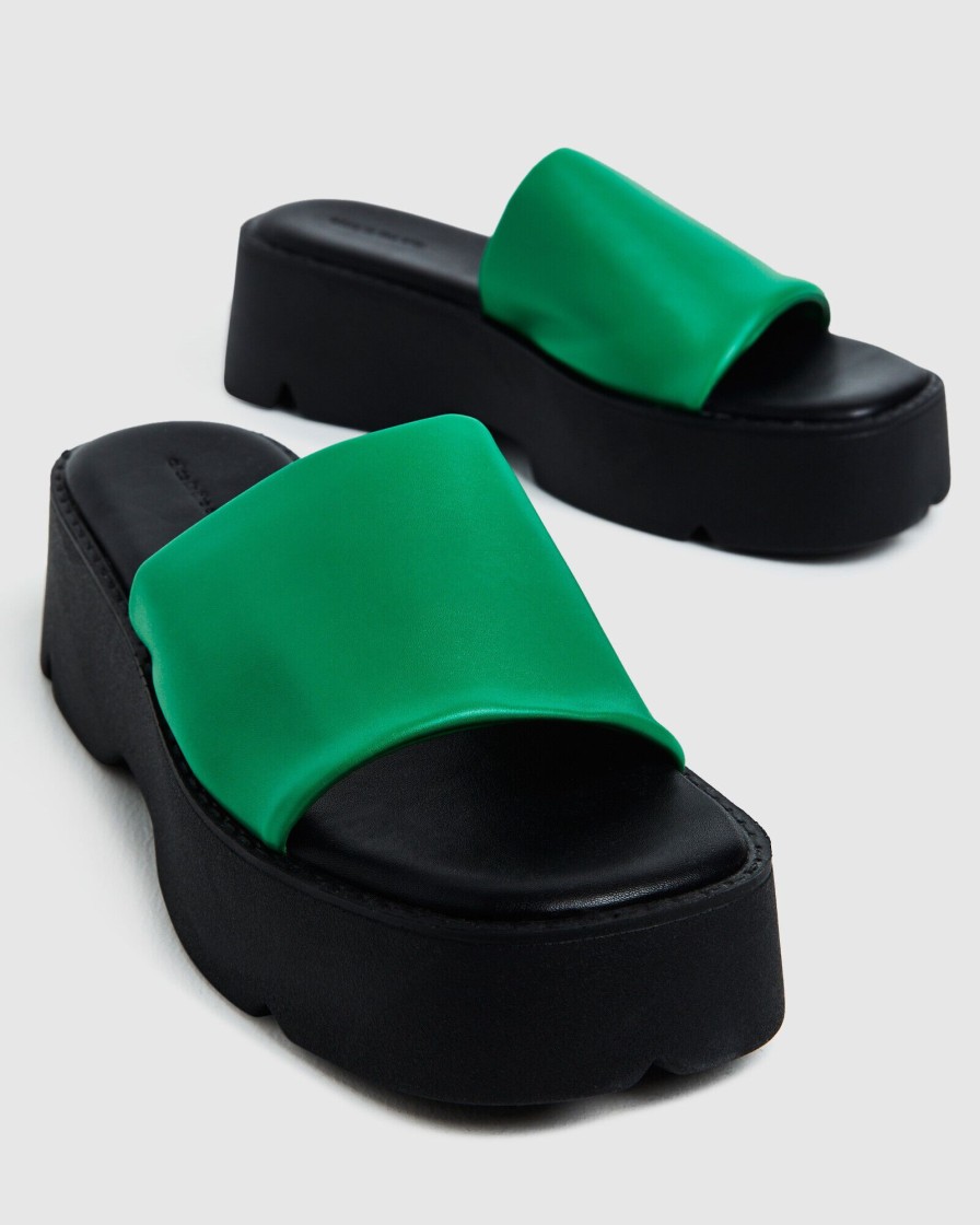 Best ALICE IN THE EVE Freya Flatform Slides Fern Green/Black