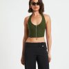 Hot NEON HART Athena Zip Front Halter Neck Corset In Khaki Green