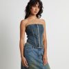 Online NEON HART Taytum Hook + Eye Front Denim Corset In Vintage Tint