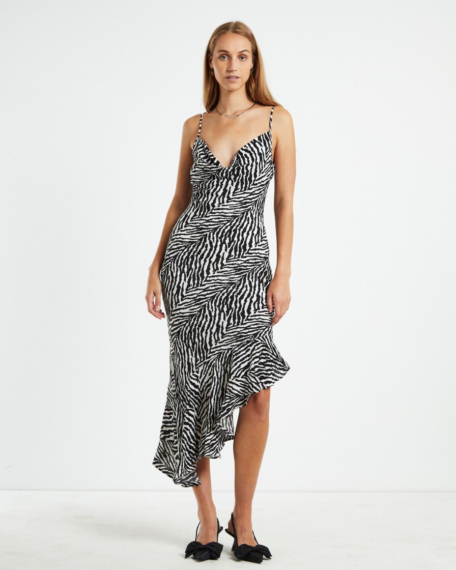 Best CHARLIE HOLIDAY Gp Bahama Midi Dress Zebra Black