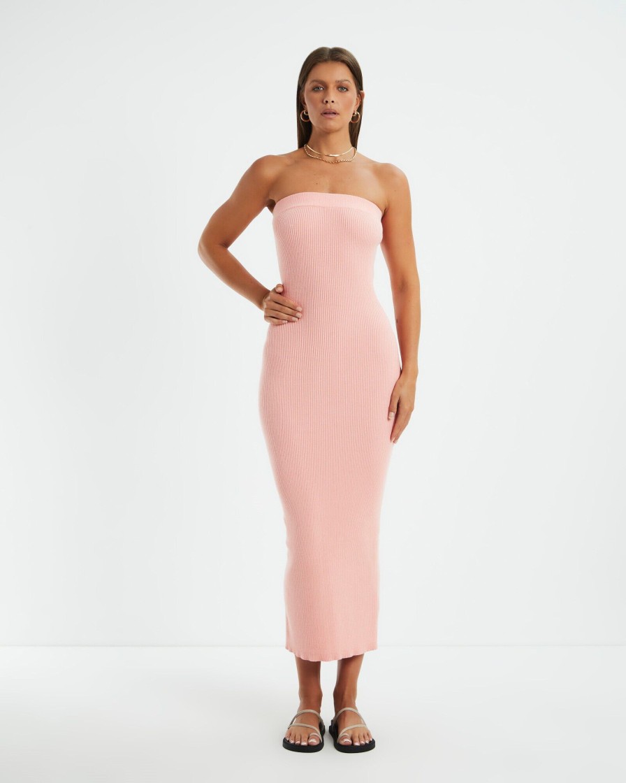 New CHARLIE HOLIDAY Freya Knit Midi Dress Pink Punch