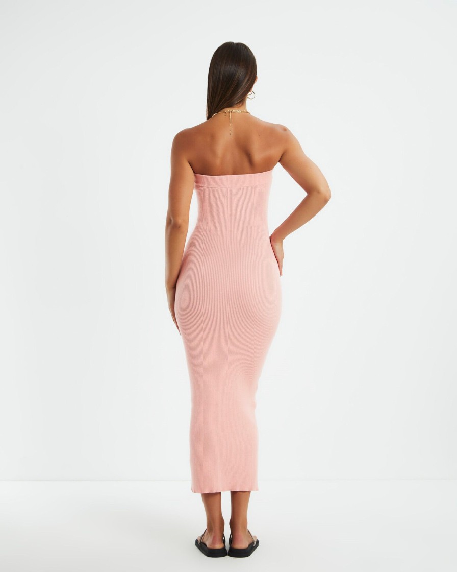 New CHARLIE HOLIDAY Freya Knit Midi Dress Pink Punch