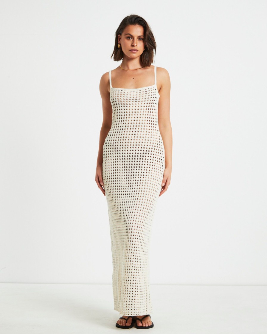 Clearance SUBTITLED Calypso Crochet Midi Dress In Oat