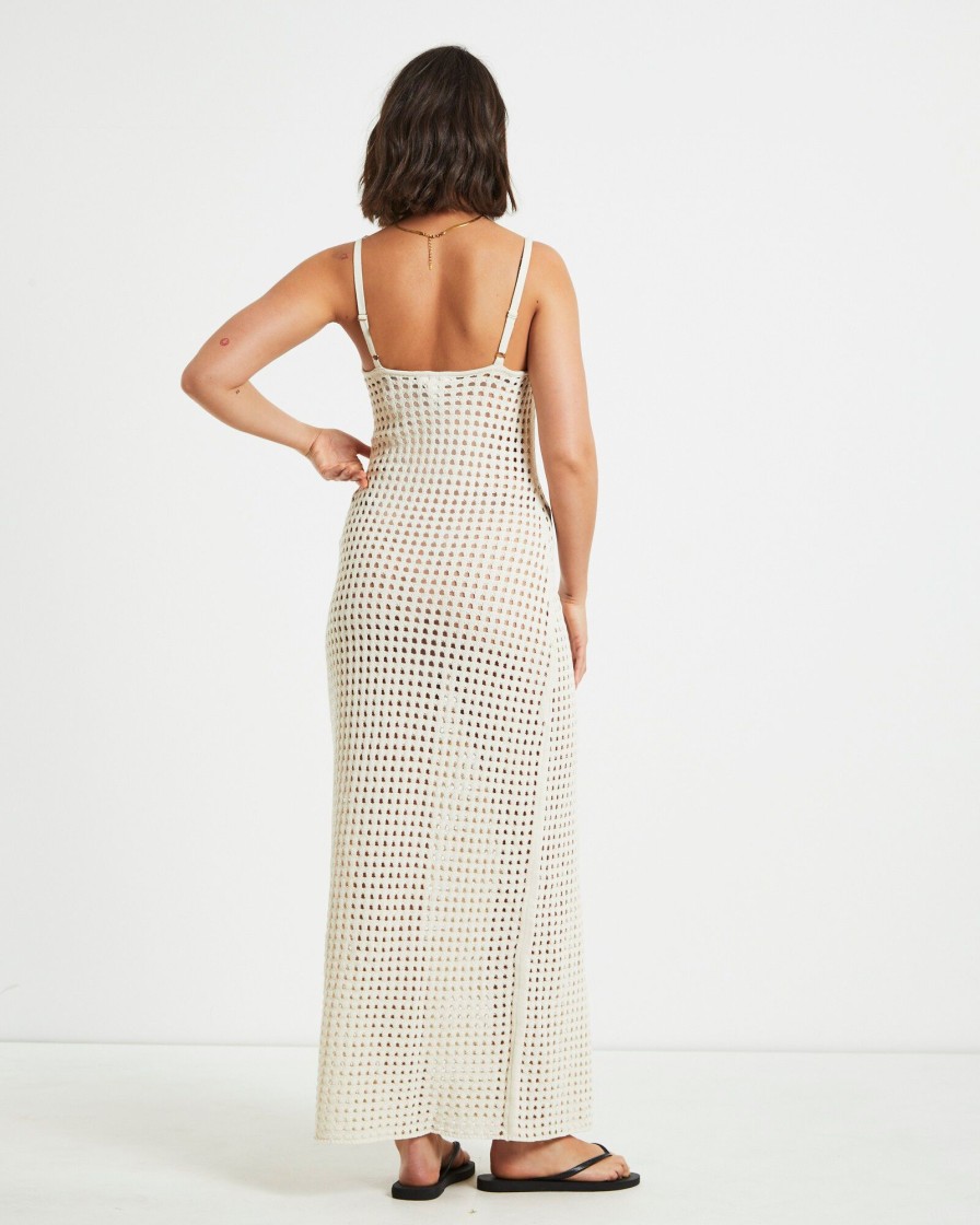 Clearance SUBTITLED Calypso Crochet Midi Dress In Oat