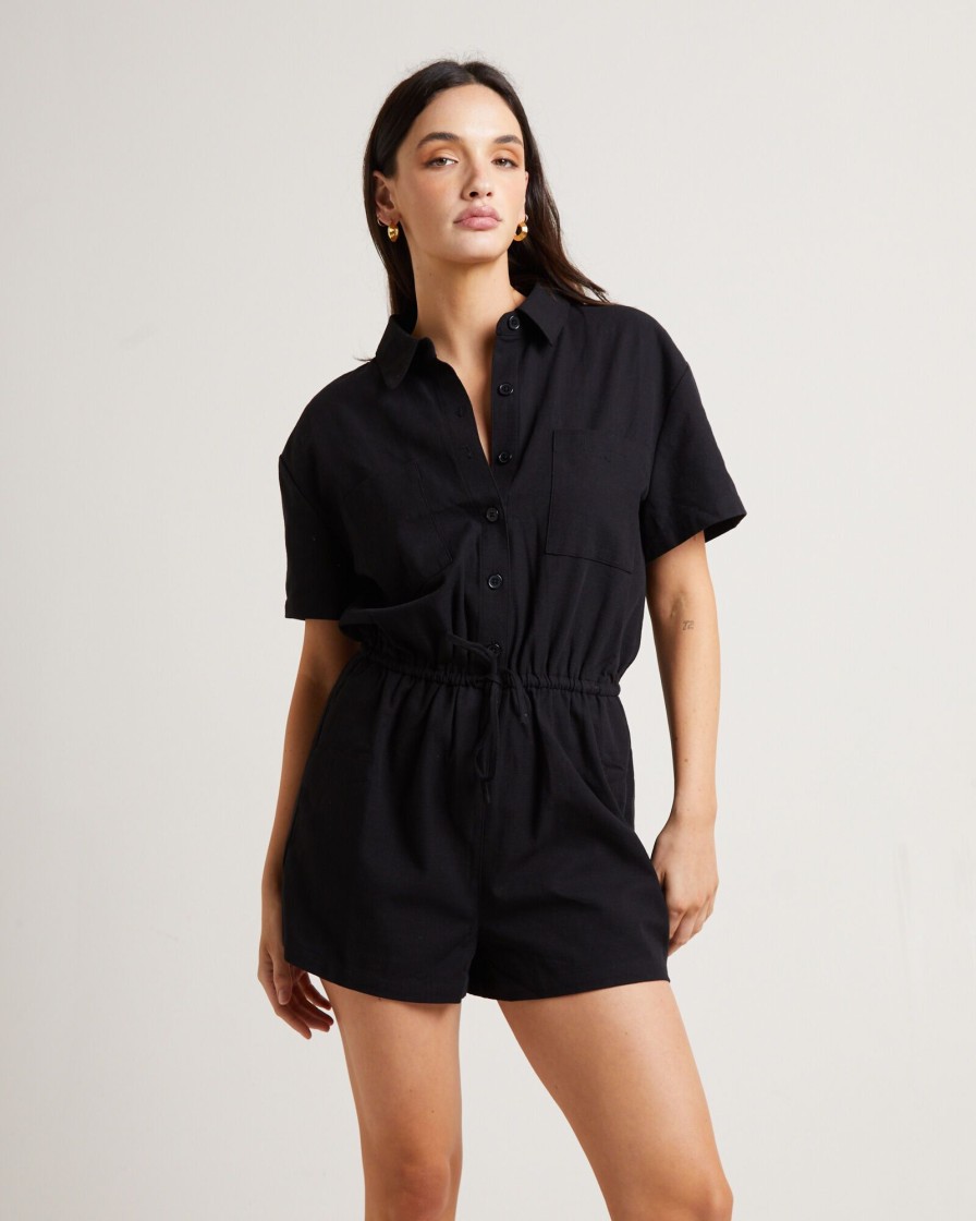 Online SUBTITLED Shelley Short Sleeve Playsuit In Black