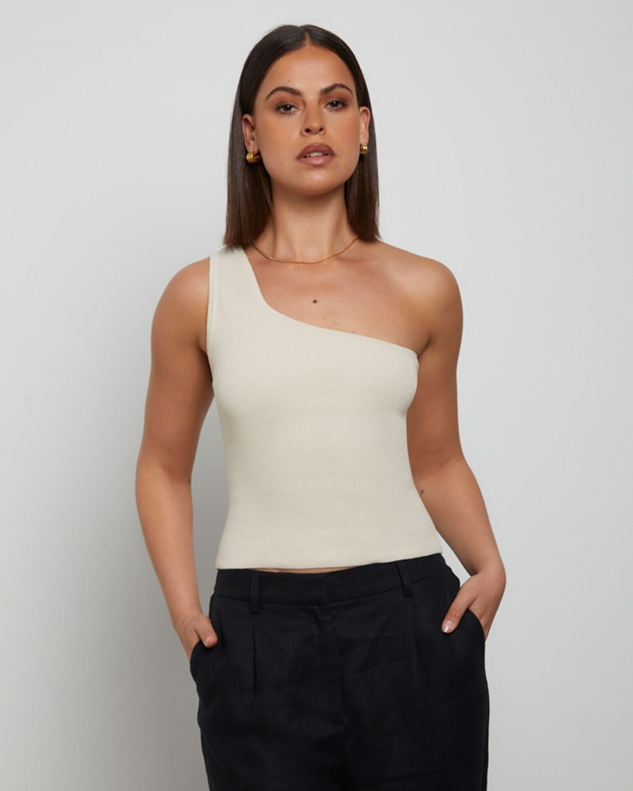 Clearance GENERAL PANTS CO. BASICS Luxe Knitted One Shoulder Top In Vintage Stone