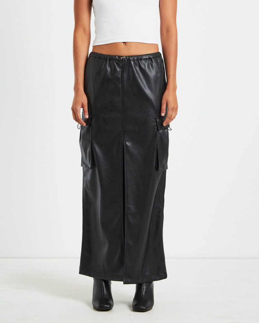 Clearance ALICE IN THE EVE Phoebe Leather Look Cargo Skirt Black