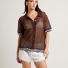 Hot INSIGHT Dimension Crochet Short Sleeve Shirt In Chocolate