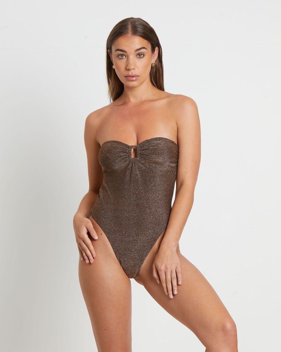 Clearance INSIGHT Tahnee Lurex One Piece Swim In Chocolate Brown