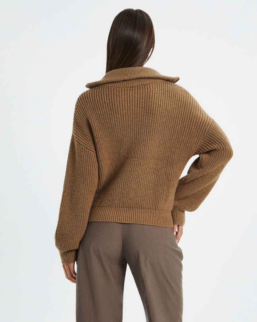 Online SUBTITLED Ezra Half Zip Knit Pull Over Hazelnut