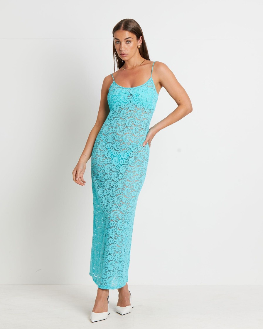 New ALICE IN THE EVE Zayla Lace Maxi Dress In Aqua Blue