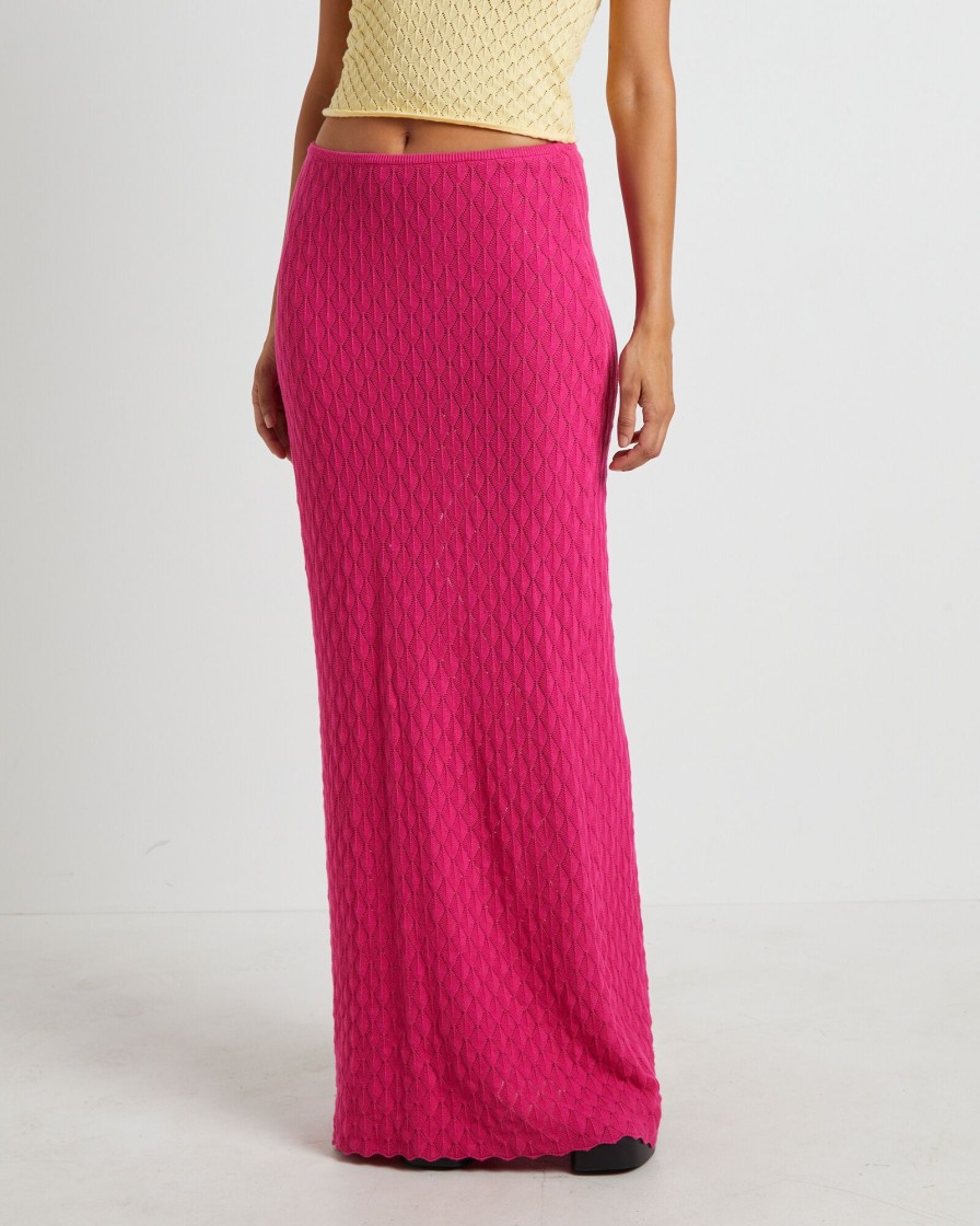 Wholesale SUBTITLED Josie Crochet Maxi Skirt In Lipstick Pink