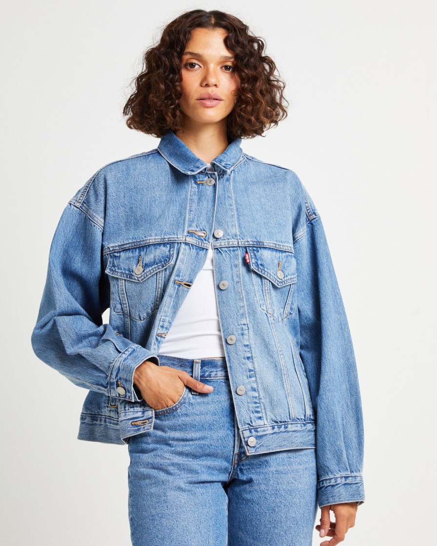 New LEVIS 90S Trucker Denim Jacket Soft As Butter Mid Blue