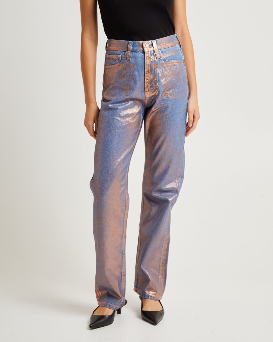 Clearance CALVIN KLEIN High Rise Straight Metallic Jeans