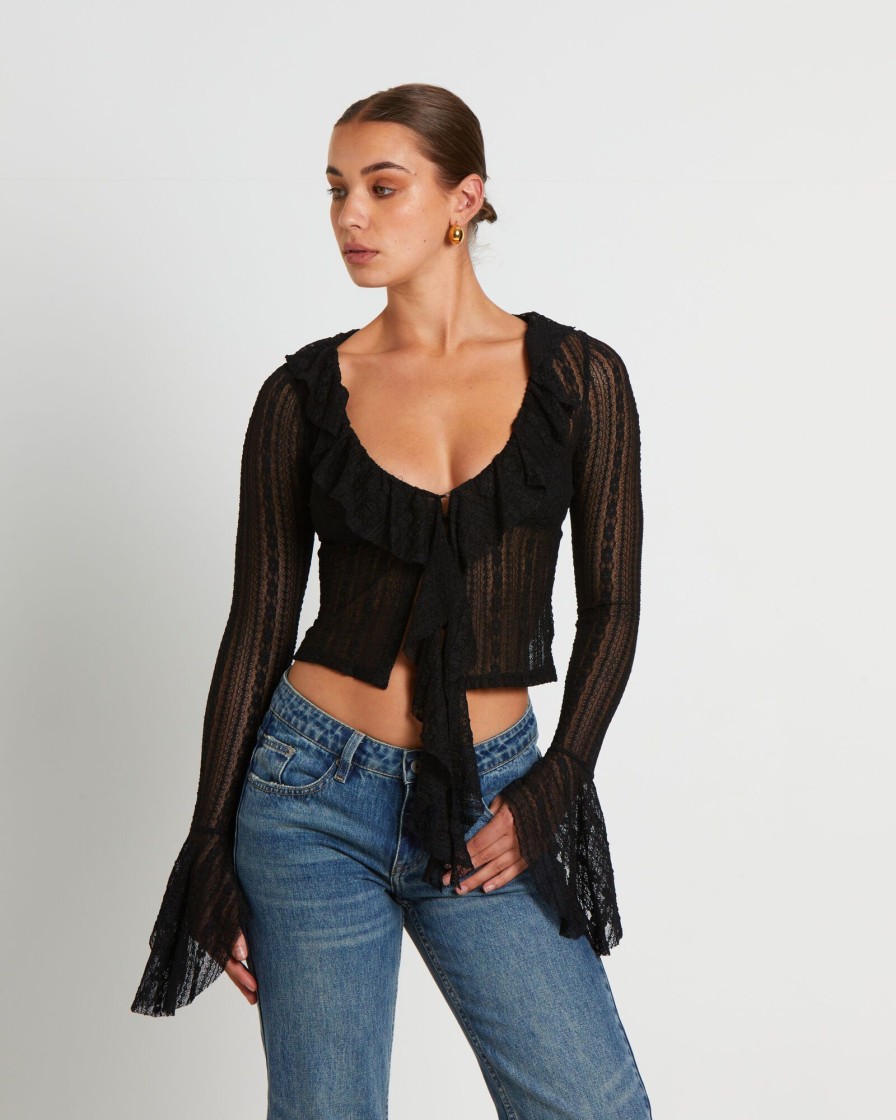 Online NEON HART Janie Fairy Core Lace Plunge Shirt In Black