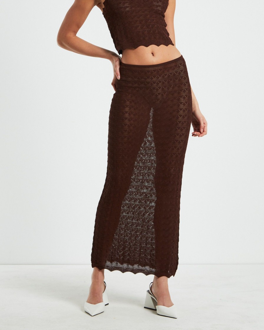 Clearance ALICE IN THE EVE Eleanora Lace Knit Maxi Skirt Dark Chocolate Brown