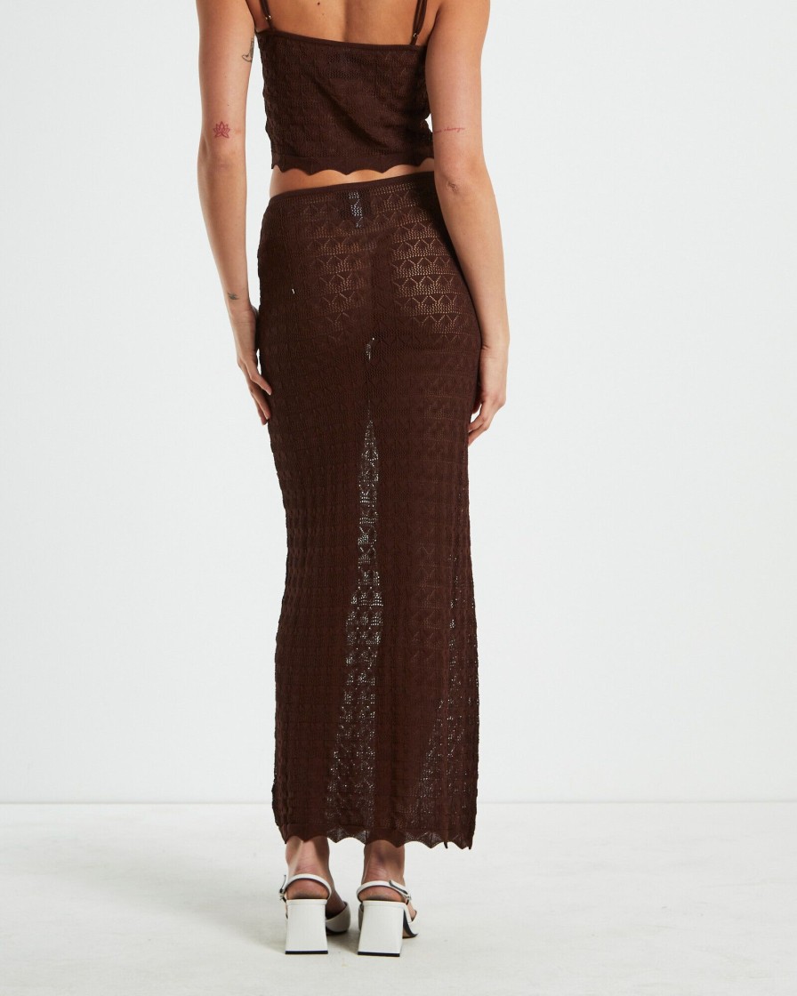 Clearance ALICE IN THE EVE Eleanora Lace Knit Maxi Skirt Dark Chocolate Brown